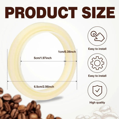 54mm Silicone Steam Ring Replacement Gasket for Espresso Machines with dimensions and instructions shown, easy install.