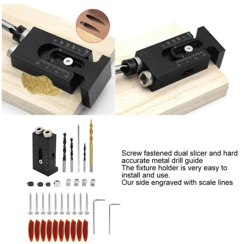 Pocket Hole Jig Kit With Dual Guides And Oblique Drilling Locator, Pro Grade Aluminum Alloy Pocket Jig with drill bits and accessories