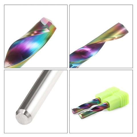 Single Flute CNC Router Bits For Aluminum Cutting One Eighth Inch Shank Solid Carbide Spiral End Mills With DLC Coating 15mm
