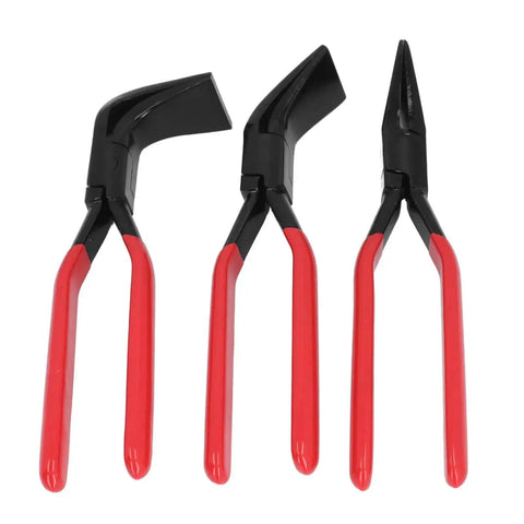 Three Piece Metal Bending Pliers Set With Straight 45 Degree And 90 Degree Jaws For Clean Sheet Metal Edges Handy Seamers