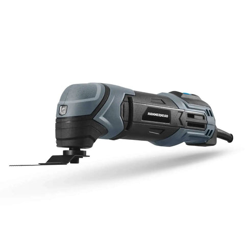 Side view of Versatile 2 2 Amp Oscillating Multi Tool Kit With Flush Cut Blade Semicircle Saw Blade Sanding Pad And Three Sanding Papers For Pro And DIY Friendly Precise Cutting Trimming Grinding And Sanding Up To 20000 OPM HAMT022.