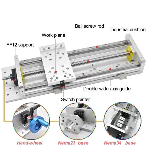 Beefy Heavy Duty Sliding Table Travel Kit With 8 Inch Travel 1605 Ball Screw HG15 Linear Rail Guide 250 Kg Load C7 Precision