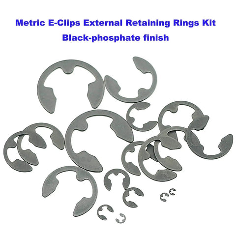 External Retaining Ring E Clip Assortment Kit With 300 Pieces In Ten Metric Sizes From 1.5mm To 10mm Black Alloy Steel Circlips