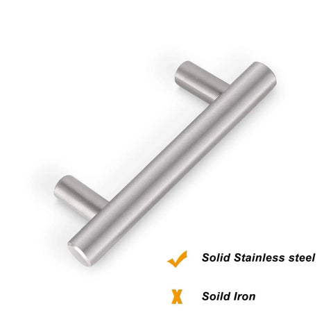 Solid Brushed Nickel Stainless Steel Kitchen Cabinet Handles 2-1/2 Inch Center To Center 64mm 4 Inch Total Length T Bar Pull