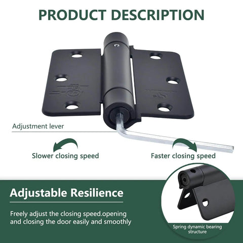 Self Closing Door Hinge Set Three And A Half Inch Matte Black Auto Close Spring Hinges For Commercial Doors Heavy Duty