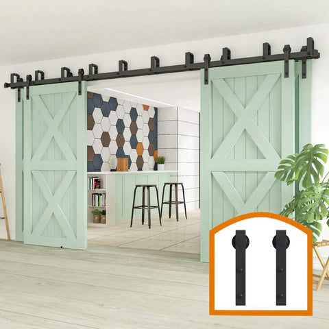 11Ft Four Doors Double Track Bypass Sliding Barn Door Hardware Kit Hardware Only No Doors Included Stainless Steel Rails