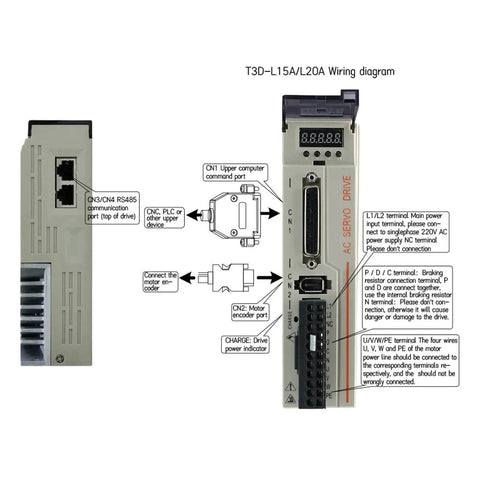 T3D 20A Driver wiring diagram for 80AST 1000W Pro Grade Servo Motor Kit with Magnetic 17Bit Absolute Encoder and 220V AC input