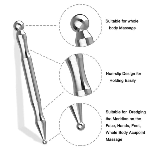 Pro Grade Stainless Steel Deep Tissue Massage Tool For Facial Reflexology And Trigger Point Therapy with diagram details