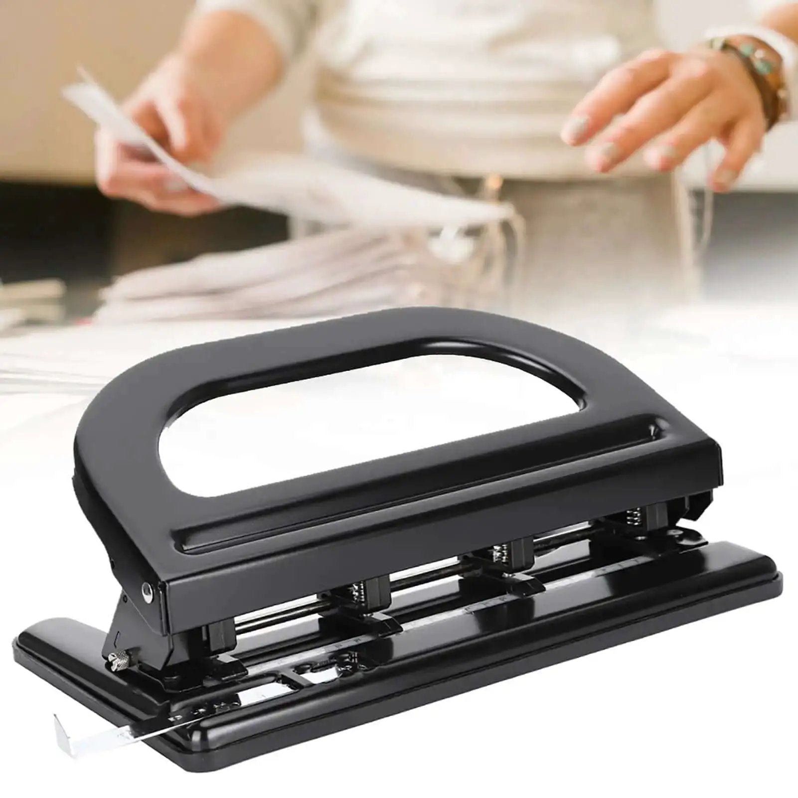Heavy Duty 4 Hole Paper Punch With Built In Ruler For ...