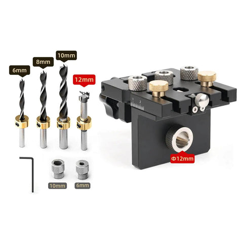 Beefy Aluminum Doweling Jig Self Centering Drill Guide Kit With 6mm 8mm 10mm Drill Bits And 12mm Eccentric Wheel For Woodworking