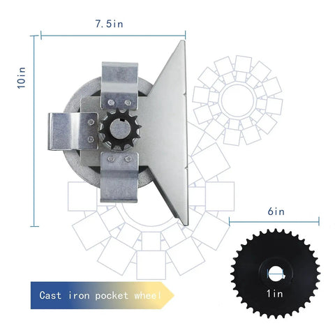 Top view of Garage Door Jackshaft Chain Hoist 3 To 1 Reduced Drive For Roll Up Doors with dimensions and cast iron pocket wheel