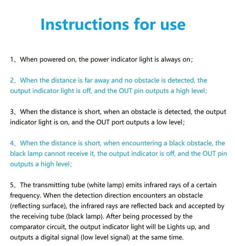 Six Pack IR Infrared Reflective Sensor Module instructions detailing sensor operation and indicator light functions.