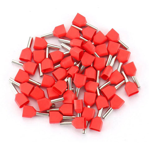 Red Insulated Ferrule Pins For AWG 16 1.5mm2 Copper Wire Twin Crimp Connector Ends TE1508 Cord End Terminal 110C