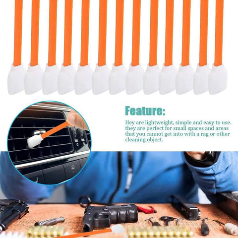 5.1 Inch Foam Cleaning Swabs For Electronics Cameras Lenses And Printers 50 Pcs, close-up view on orange swabs and car vent cleaning