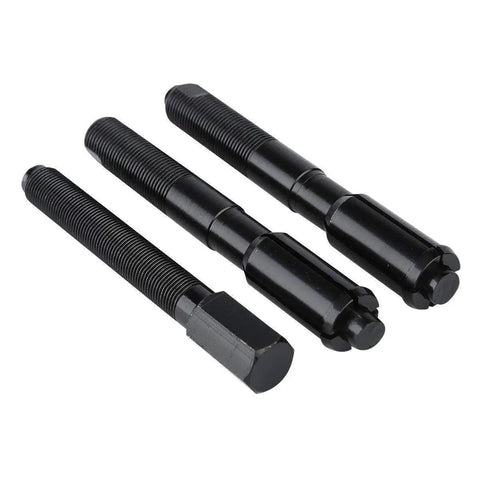Inner Cam Bearing Installer And Puller For Harley Twin Cam Engines 1999-2017 shown with three black steel tools