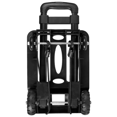 Heavy Duty Folding Hand Truck With Four Wheels, Solid Construction Utility Cart For Luggage And Travel Gear, compact fold-up view