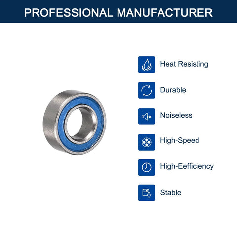 HiPicco MR74-2RS deep groove ball bearing, 4 mm ID x 7 mm OD x 2.5 mm width, chrome steel with blue double rubber seal