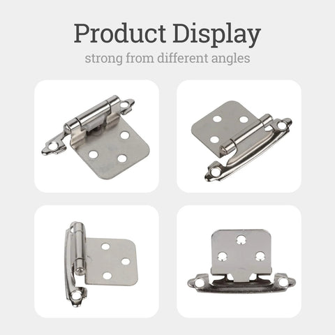 Greoil steel cabinet hinges, 4-pack for recessed 1/2-inch overlay kitchen doors; includes mounting plates, silver