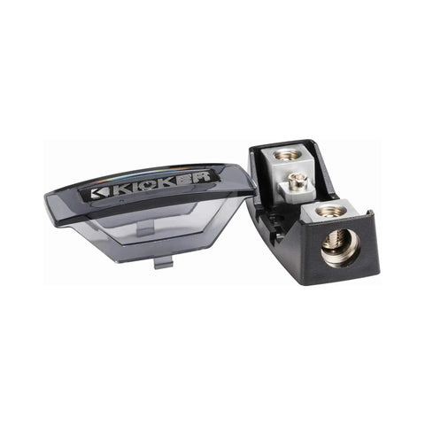 46FHS FHA Fuse Holder Single AFS for car audio with Versa Gauge connection, oversized convex screws, clean wire receptacles visible.