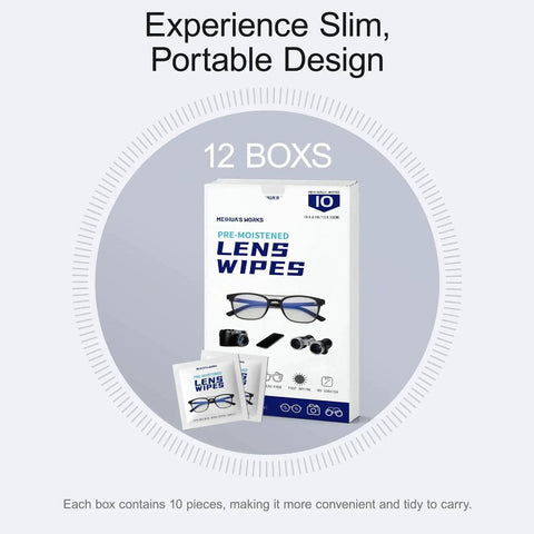 Pre Moistened Lens Cleaning Wipes Ammonia Free Scratch Free 120 Count box and individual packets