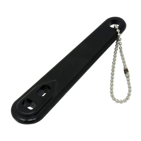 Black plastic oxygen regulator wrench key with silver ball chain