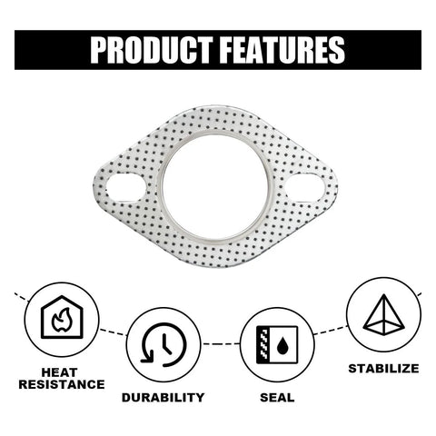 Automotive exhaust flange gasket, two-bolt, 2-inch, reinforced high-temperature metal with perforated surface