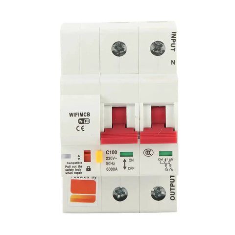 WiFi Enabled 220V 2 Pole Circuit Breaker For Home Use, 100A, Flame Retardant PA66 Shell, Tuya App Remote Control device front view