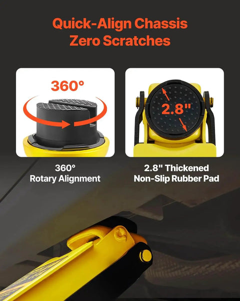 Heavy Duty Floor Jack 2.5 Ton Low Profile With Single Piston Lift Pump For Cars showing rotary alignment and rubber pad features.