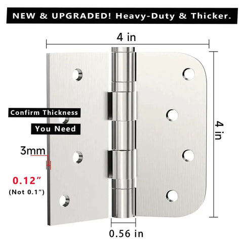 Three Pack 4 Inch Stainless Steel Door Hinges With Ball Bearings Heavy Duty Removable Pin Square Rounded Five Eighths Radius Corner