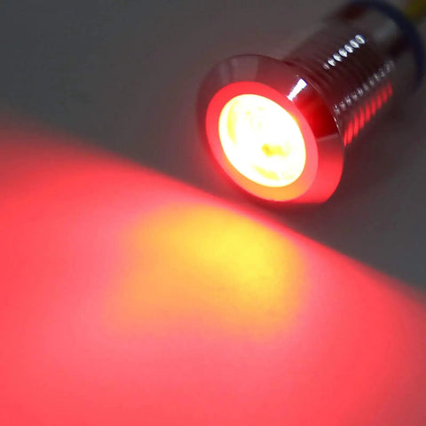Red illuminated Four Pack Round 10mm Prewired LED Indicator Light, Common Anode, 12-24V DC, IP67 Waterproof with IK10 tough build