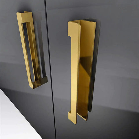 Self Adhesive Edge Fingerpull Door Handle Set 2 Pack No Screws Required Peel And Stick Installation brass gold on dark surface