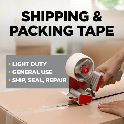 Light Duty Shipping Packaging Tape 1.88 Inch By 54.6 Yard, 6 Roll Pack With Dispenser applied on box.