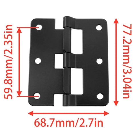3.03 X 2.64 Inch Black Lift Off Hinge For Flight Cases Detachable Split Hinge Hardware, rust-resistant metal with measurements shown