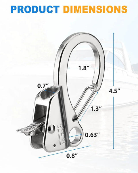 Dimensions of Knotless Adjustable Sliding Boat Anchor Hook With Quick Release Marine Line Clip, 2 Pack Durable Stainless Steel.