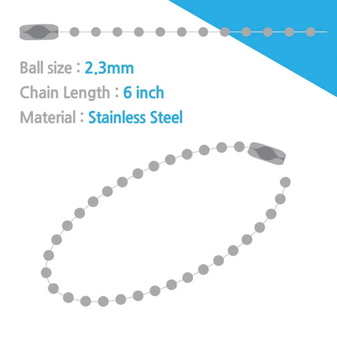 Diagram showing 100 Pack 6 Inch 2.3mm Stainless Steel Ball Chains with Connectors for Dog Tags ID Badges Keychains Crafts