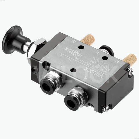 5 Way 2 Position Pneumatic Solenoid Valve With Hand Lever Aluminum Body 1/4 NPT Ports Push-Pull Manual Control Direct Drive Model 4R210-08