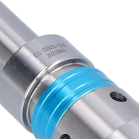 Close-up of Floating Tap Tool Holders With ER32 Telescoping Collet Chuck Taper M2 To M30 for CNC with blue component