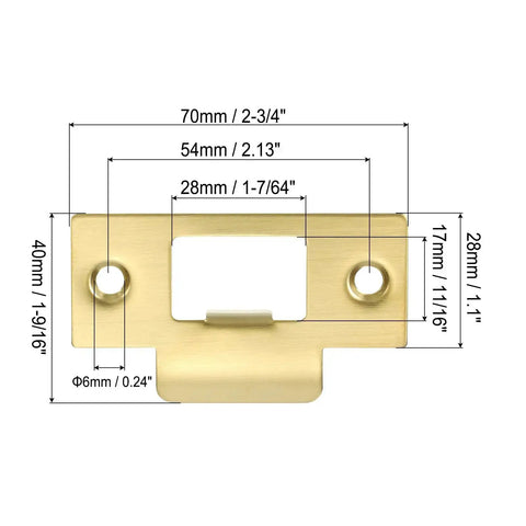 Gold Stainless Steel Door Strike Plate T Strike Backplate With Screws For Interior And Exterior Doors Large Hole dimensions