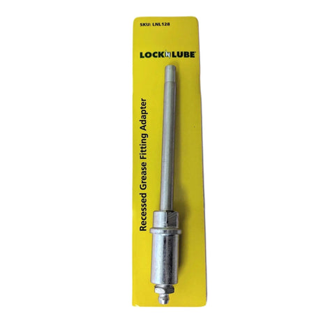 Recessed Fitting Adapter With Six Inch Reach For Deeply Recessed Grease Fittings, Cup Shaped End For Clean Seating on yellow card