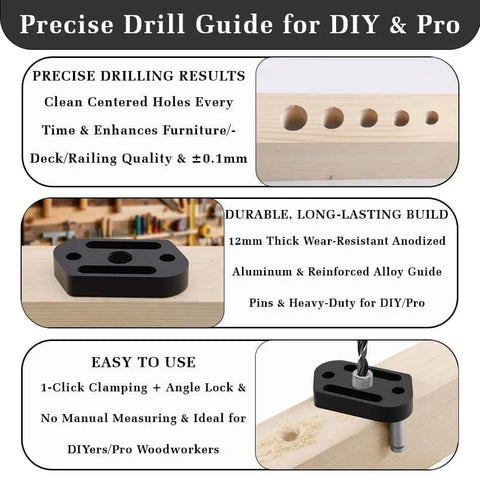 Self Centering Doweling Jig With Eight Size Drill Bushings For One Eighth To Three Eighth Inch Drill Bits in use on wood