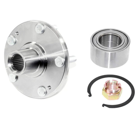 Front Wheel Hub Kit With Bearing, Studs, Snap Ring And Axle Nut Forged Flange Precision Fit For Non Integral Wheel Hubs, 1 Pack Silver