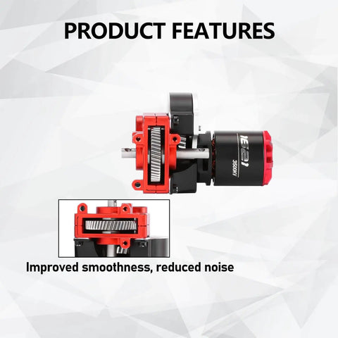 SCX24 Brushless Motor And ESC Combo With Hobbywing QUICRUN Outer1621SL detail showing gears and structure in red and black