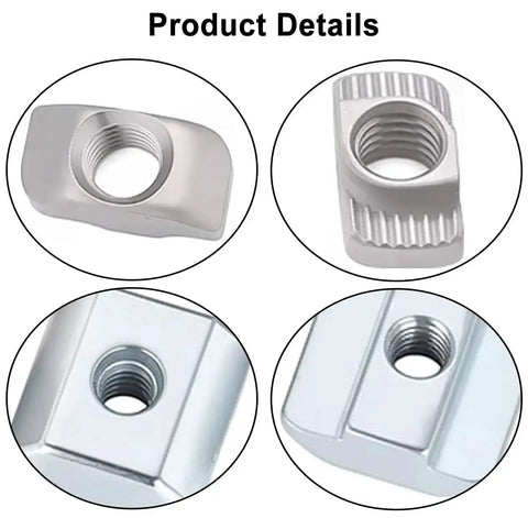 Close-up of Beefy M5 T Nut Set for 6mm T-slot aluminum extrusion showing dual type slide-in and hammer head drop-in T nuts.