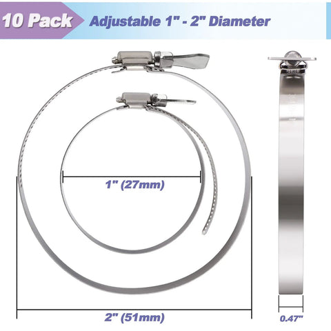 Suprom 10-pack adjustable hose clamps, 1-2 in dia stainless steel with thumb screw for automotive use