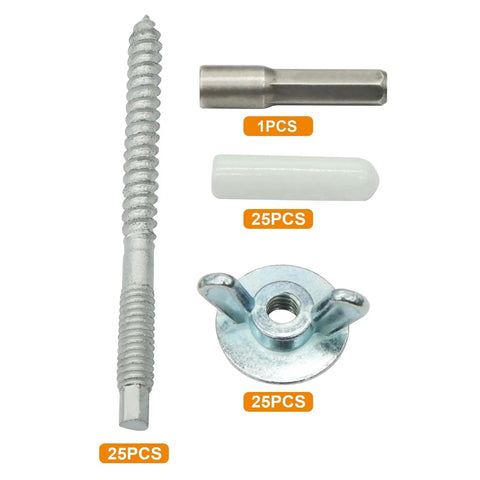 25 Pack 1/4-20 X 2-1/4 Inch Hurricane Anchor Kits For Window Shutter Panel Mounting And Fastening, Weather Resistant Steel Construction, Includes Washered Wing Nuts, Anchor Bolts, Thread Protectors And Driving Tool displayed
