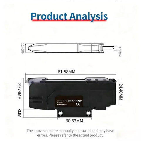 Dimensions diagram of the Go-To NPN Fiber Optic Sensor with LED Dual Digital Display and High Definition Readouts