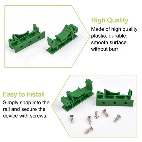 Durable Plastic DIN Rail Mounting Adapter Kit 10 Sets For 35mm Rails With Circuit Board Mount Brackets Carrier Clips And Easy Snap In Install For Electrical Panels And Enclosures, green plastic adapters with screws