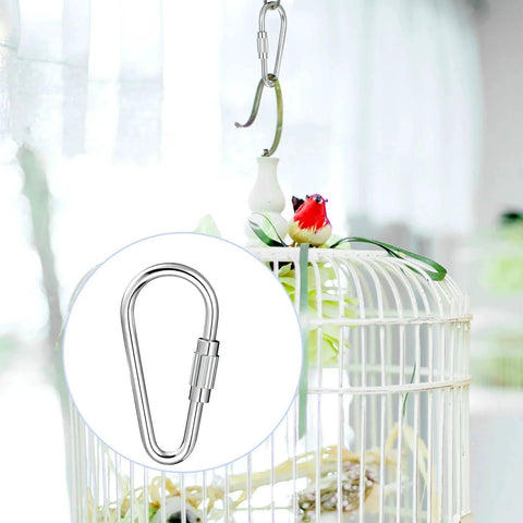 10 Pieces Heavy Duty Stainless Steel Quick Link Locking Carabiners For Keychains And Cages shown on birdcage