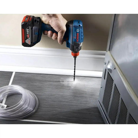 Impact Drill Bit Set for Multi Construction Materials With Hex Shanks and Carbide Heads Delivers Fast Cutting in Masonry Plastic and Metal Ideal for Hammer Drills and Impact Drivers Bosch IMC500 Five Piece being used on a floor.