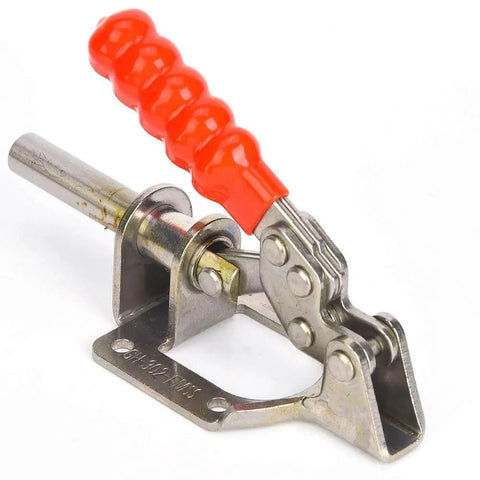 Toggle Clamp Quick Release Push Pull Type Beefy Heavy Duty Clamp With 300 Lbs Holding Capacity featuring red handle, metal body.